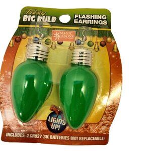 Big Christmas Bulb Earrings Green Flashing Magic Seasons